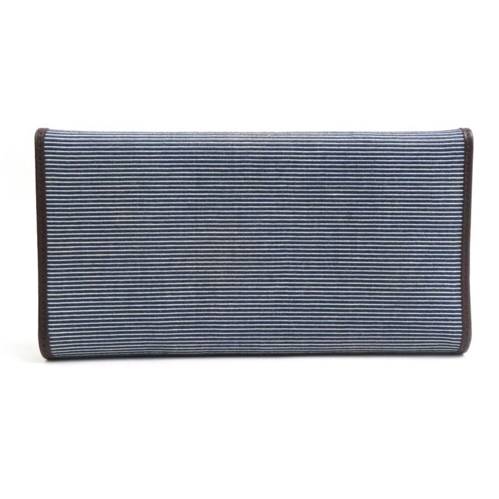 Salvatore Ferragamo Long fold White Tri Navy Brown Leather Wallet Canvas Blue